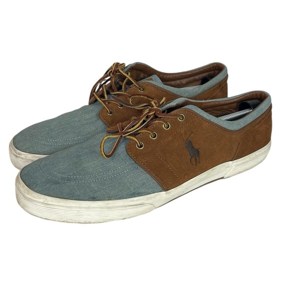 B1 Mens Polo Ralph Lauren Faxon Low Chambray Fashion Sneaker 15 - Picture 1 of 5